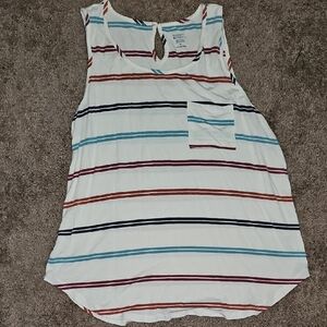 Market & Spruce White Blue And Red Striped Sleeveless Tank Top